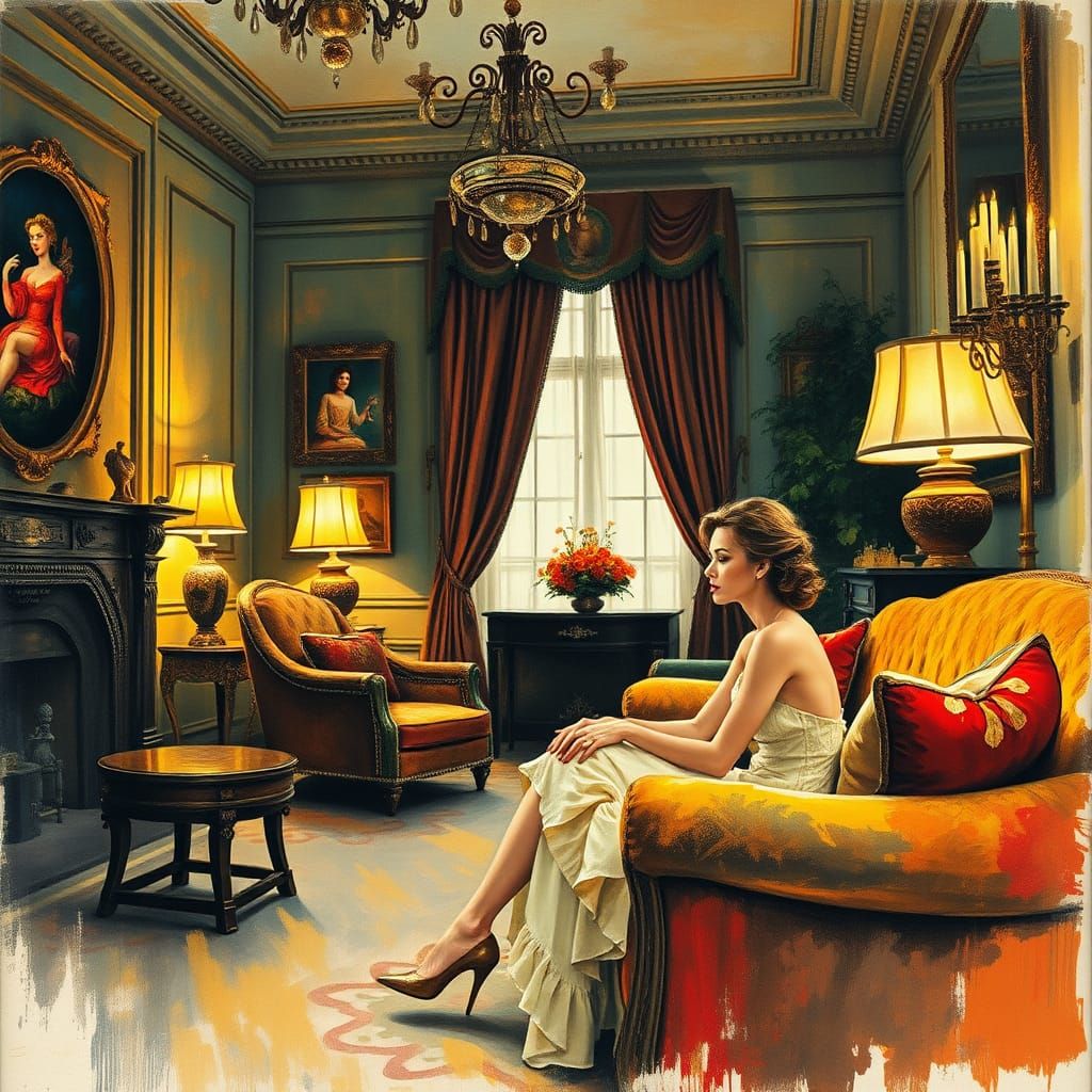 Intimate Salon Scene in Neo-Impressionist Style