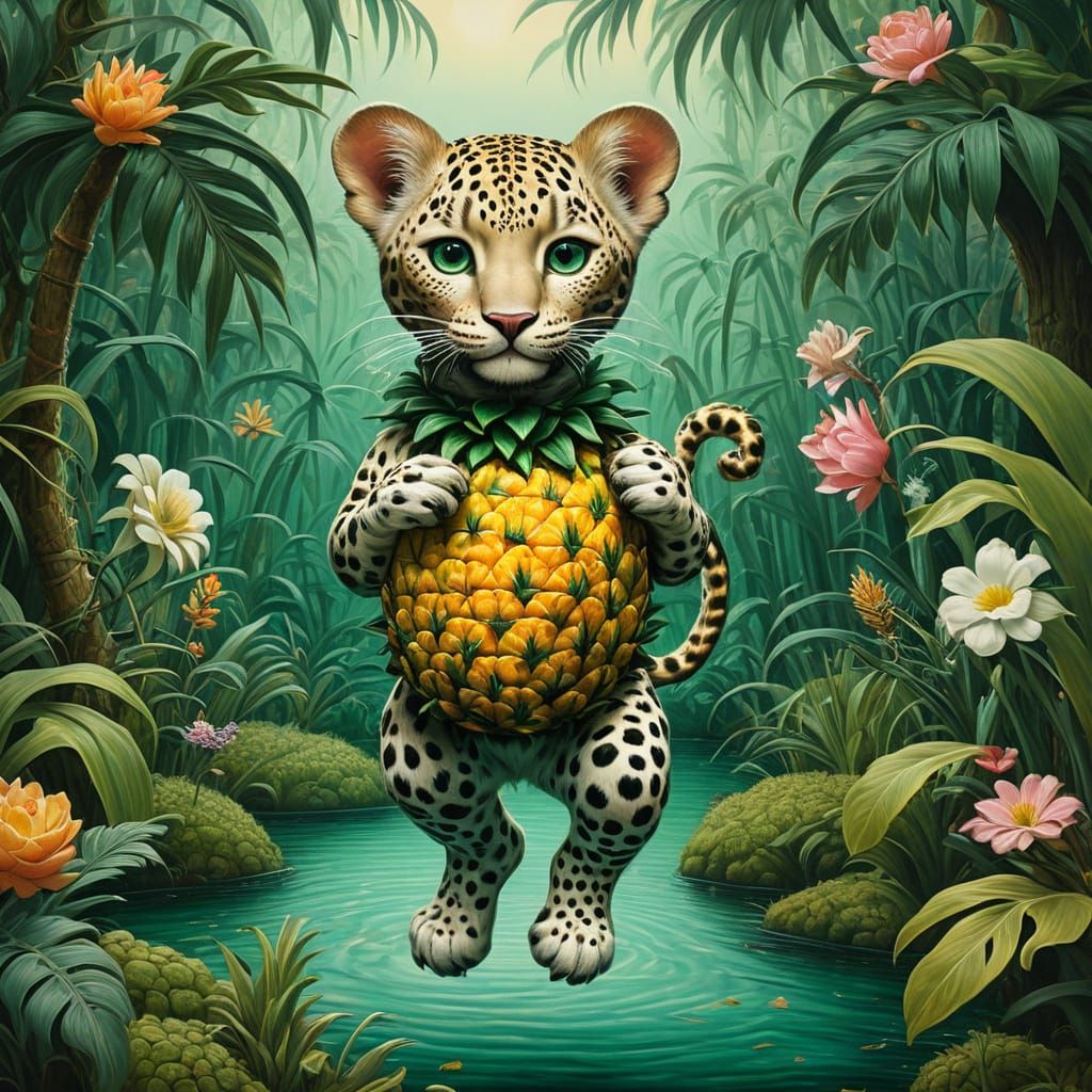 Vibrant Leopard with Tropical Pineapple Skin in Whimsical Ju...