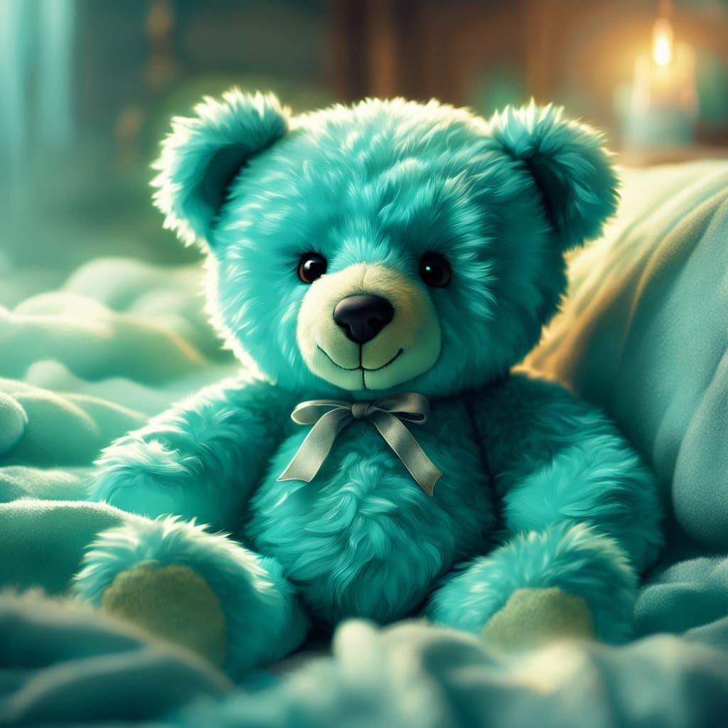 Turquoise Teddy Bear Concept Art in Digital Painting