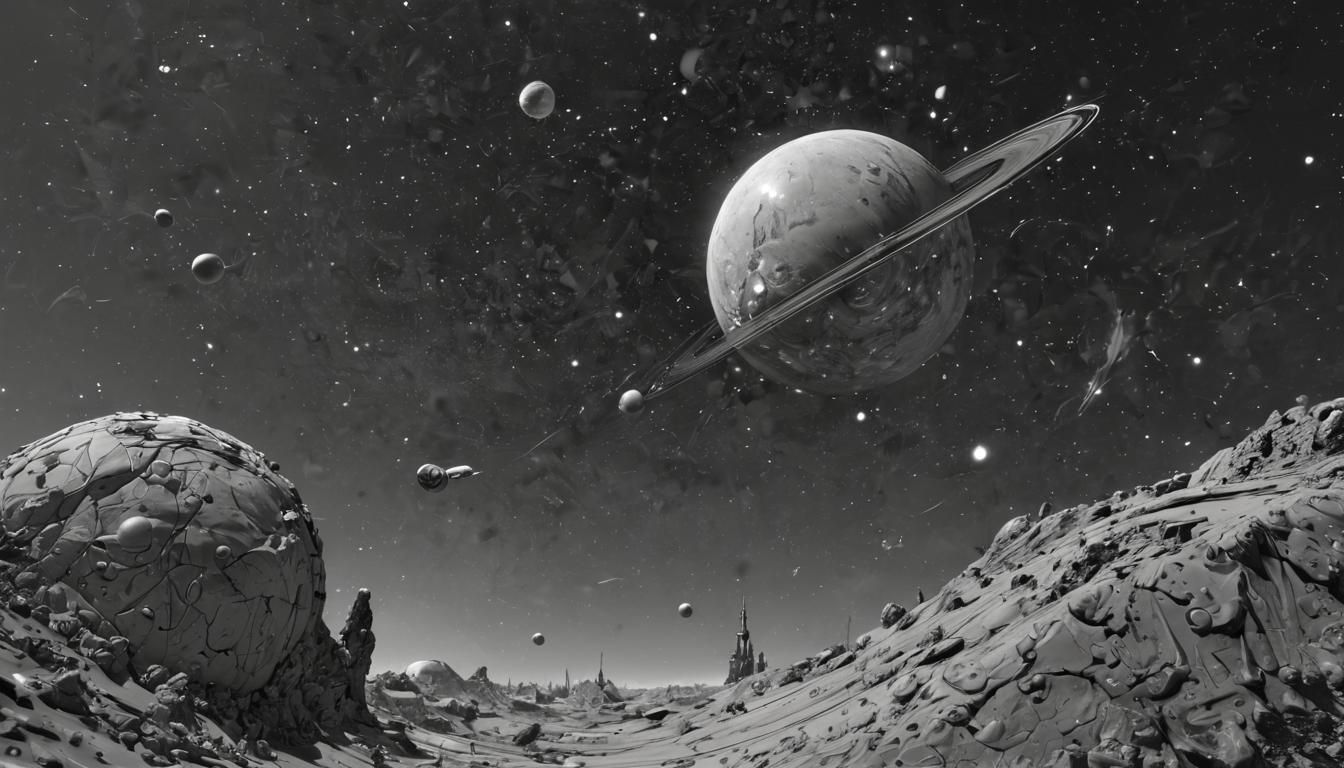 Vast Space Scene with Distant Galaxies in Stipple Style
