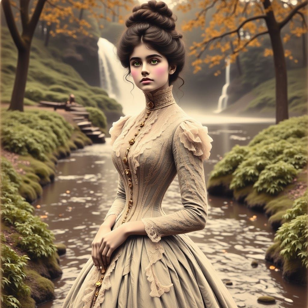 A vintage, sepia toned, <lora:Flux Gibson Girl:1.0> Victoria...