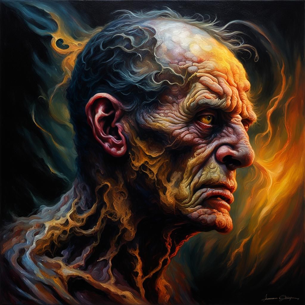 Grotesque Flesh Portrait in Oil Painting Style