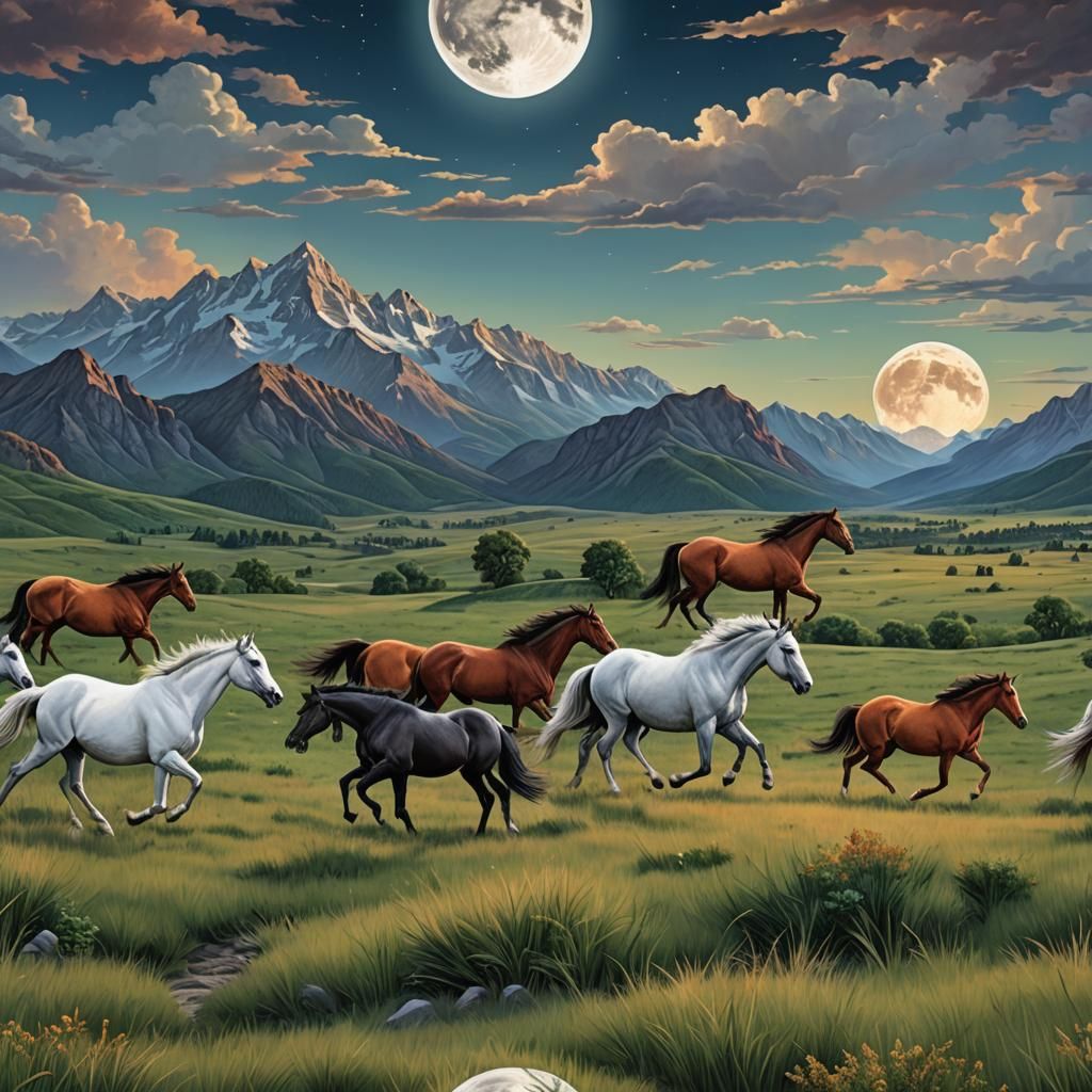 Photorealistic Horse Galloping Under Moonlight