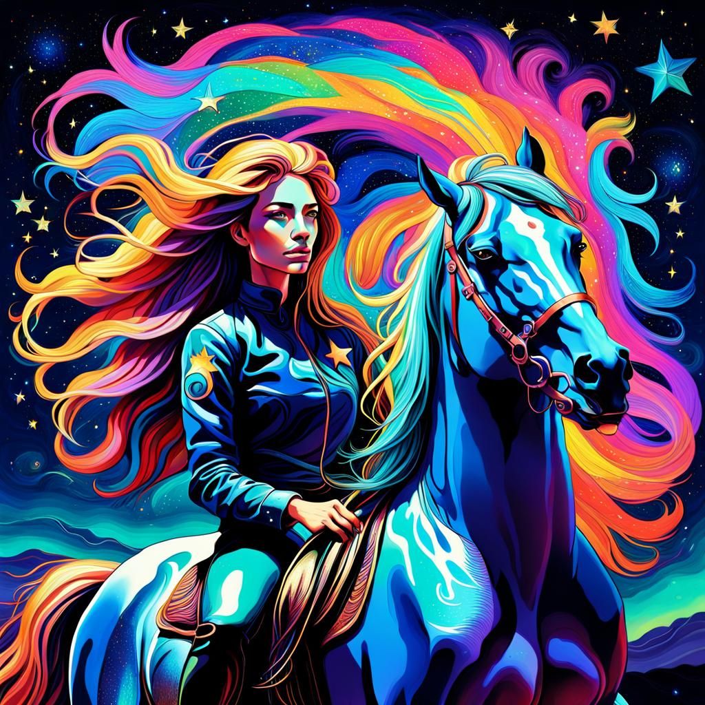 Cosmic Horse and Rider in Psychedelic Astral Art