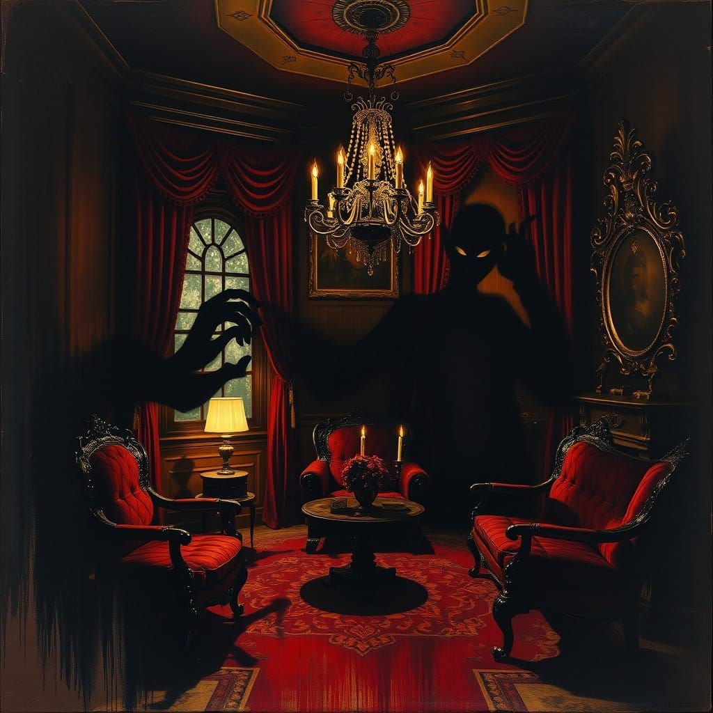 Ethereal Shadows Unfurl in Victorian Opulence