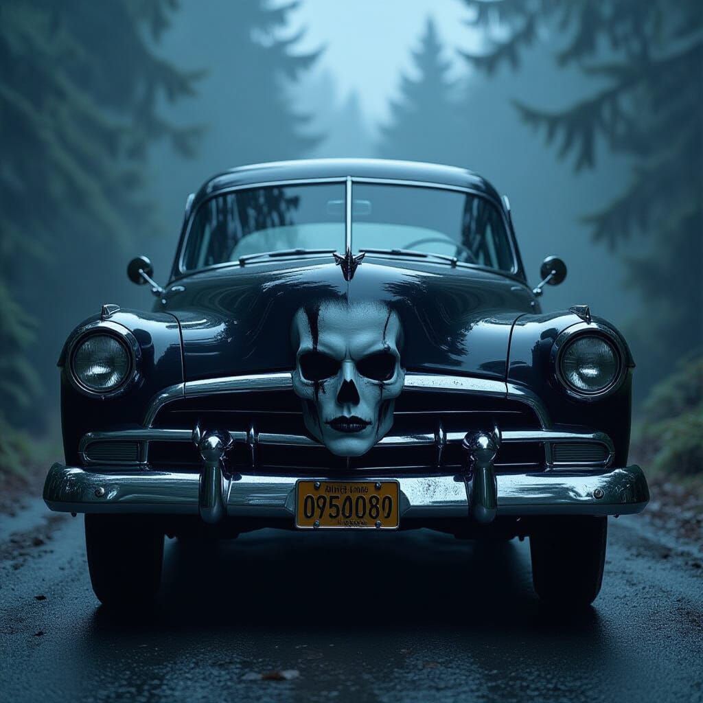 Gothic Hearse Album Art with Human Face Grill