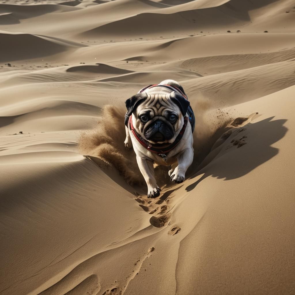 Pug on a Sand Dune: Detailed Matte Painting