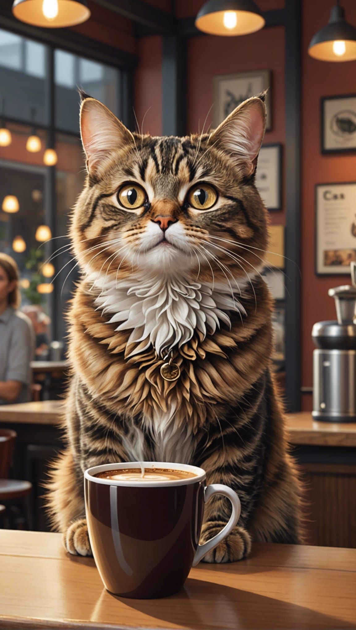 Animated Cat Begs for Coffee in Vibrant Illustration