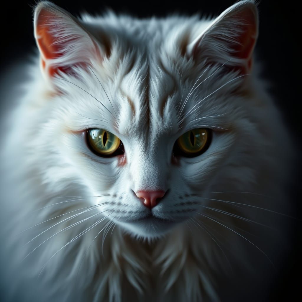 Regal White Cat in Moody Fine Art Photography Style