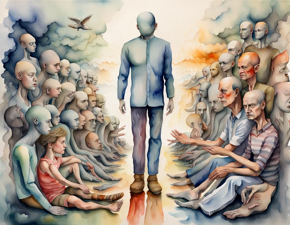 Compassionate Humanity in Surreal Watercolor