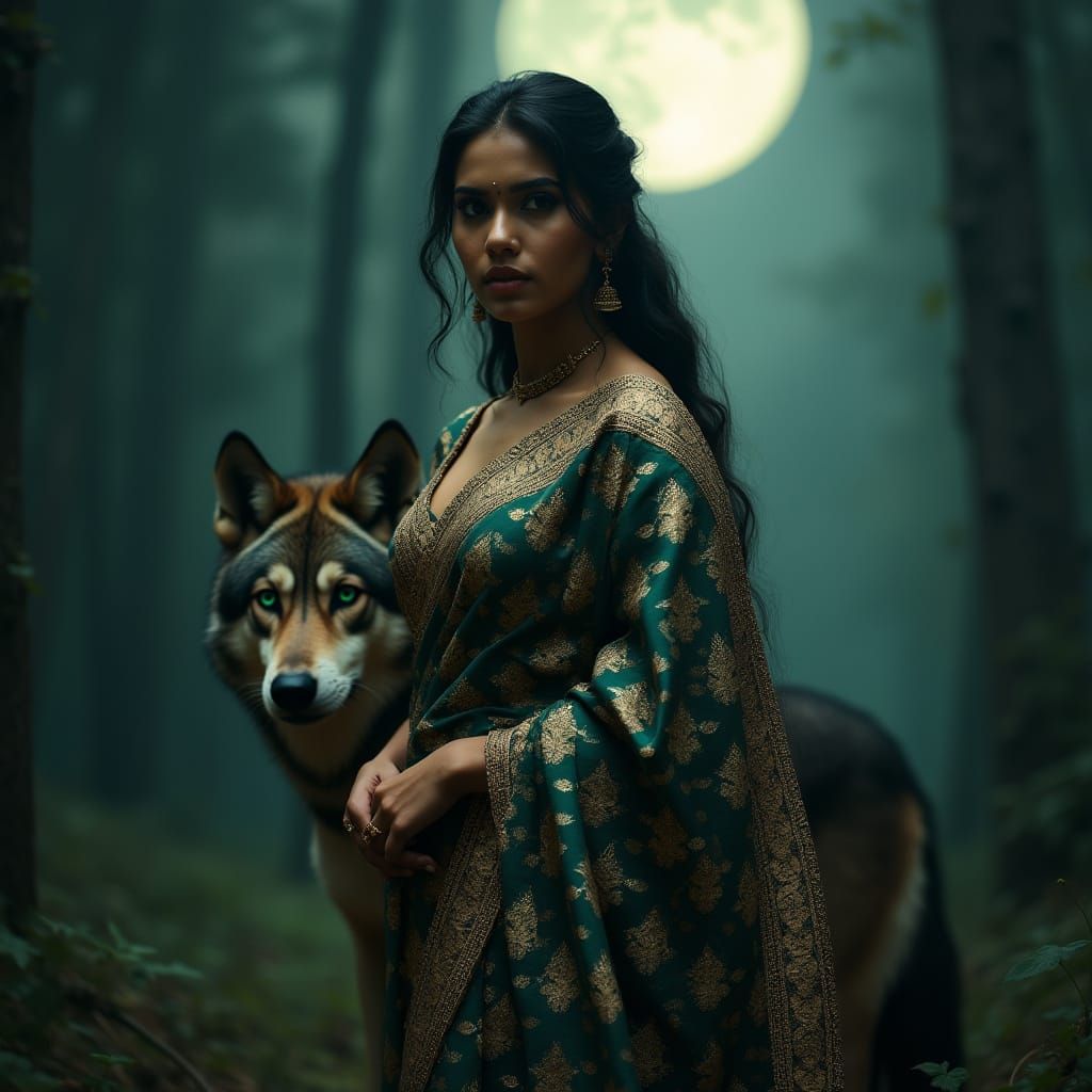 Ethereal Banarasi Beauty in Moonlit Forest