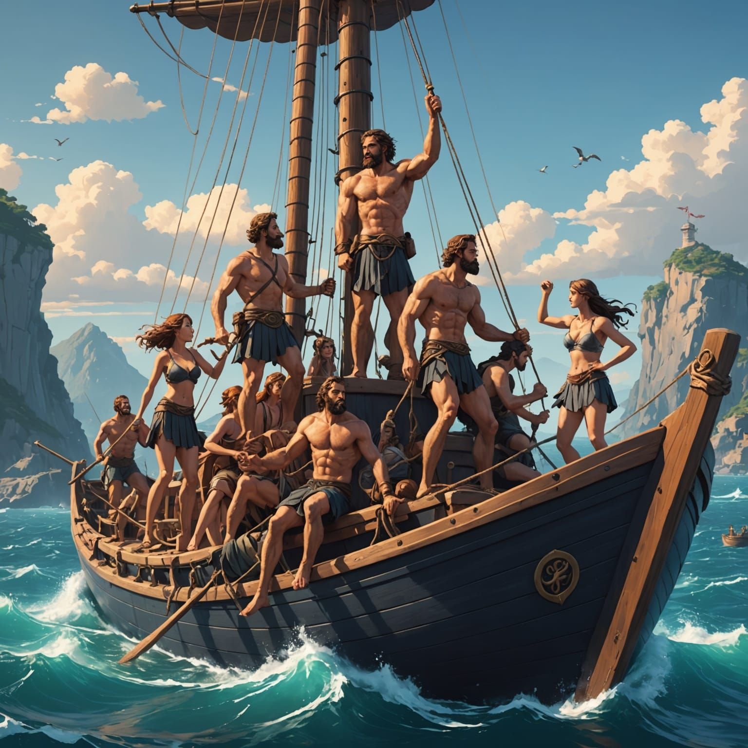 Odysseus and the Sirens in Anime Style