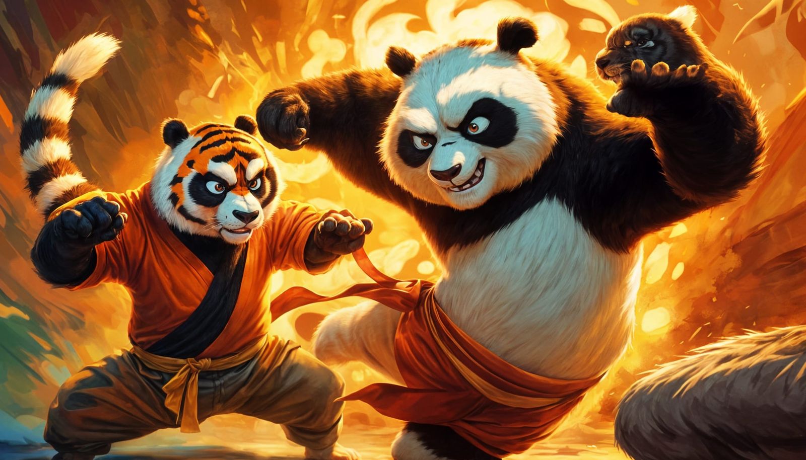 Kung Fu Panda Versus Tiger in Karate Outfit