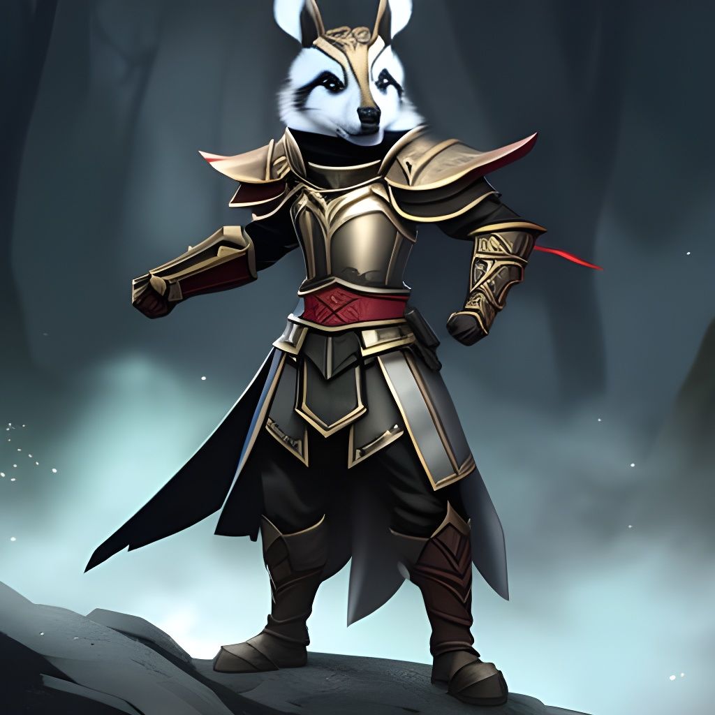 Chibi Badger Knight in Forest, Digital Art