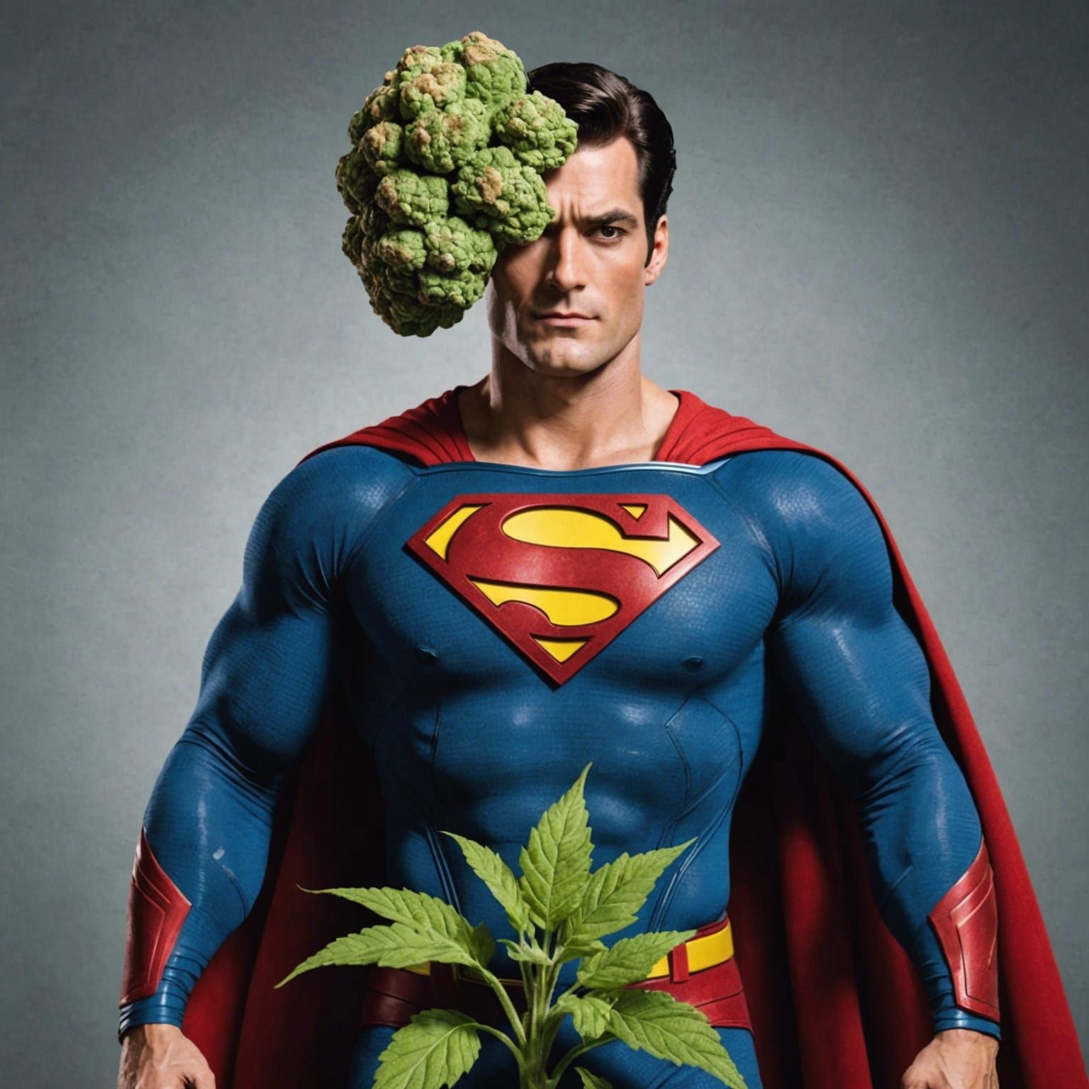 Superman Reimagined: Head Transformed into a Weed Nug