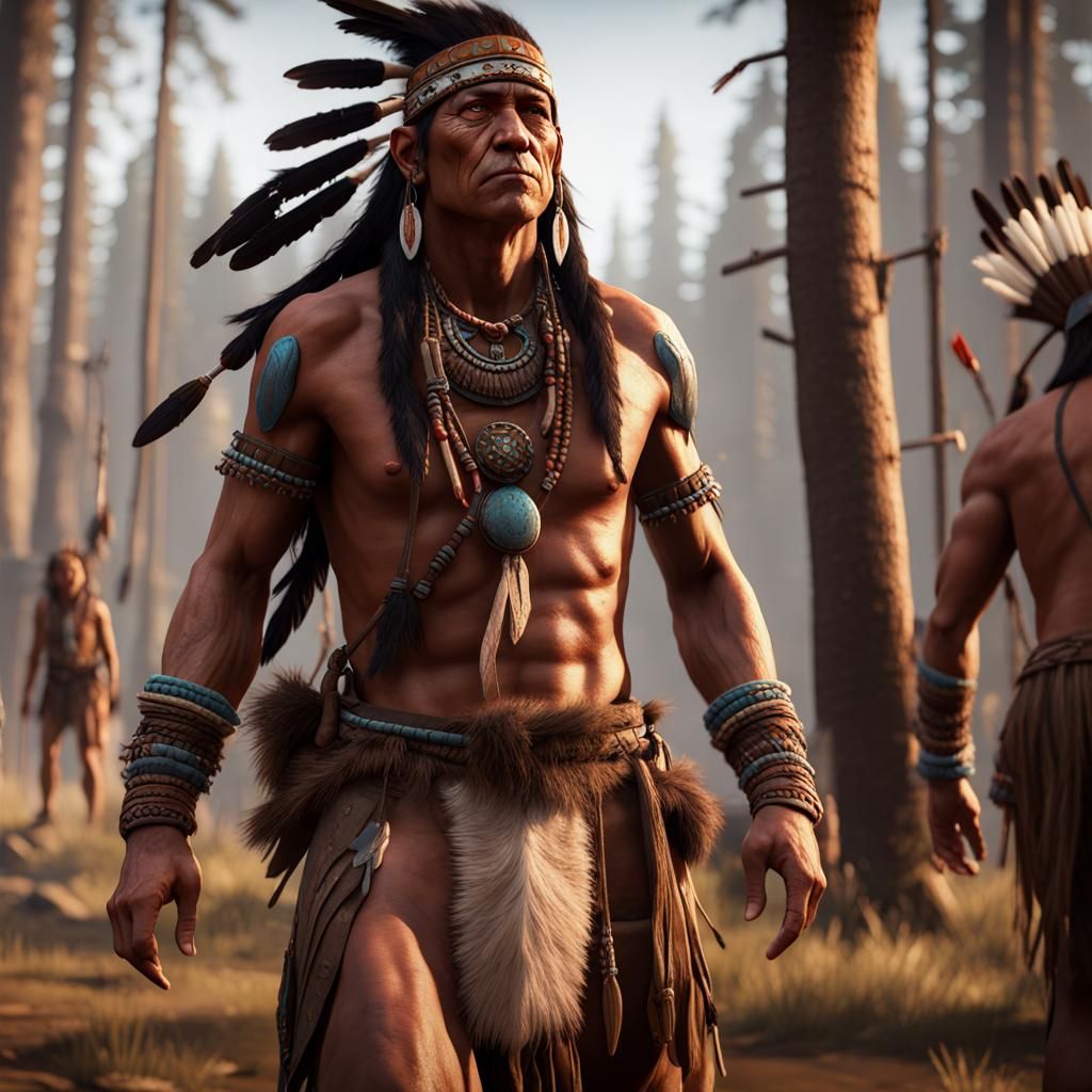 Native American Tribe in 3D Game Cinematic Style