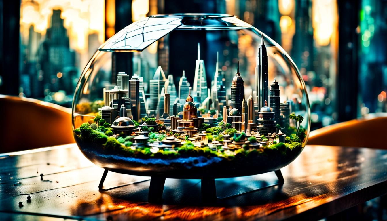 Futuristic City in Terrarium: Hyperrealistic 64MP Photo