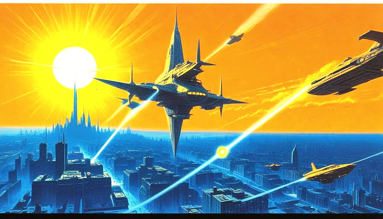 Soviet Sci-Fi Retro-Futuristic Cityscape with Flying Cars