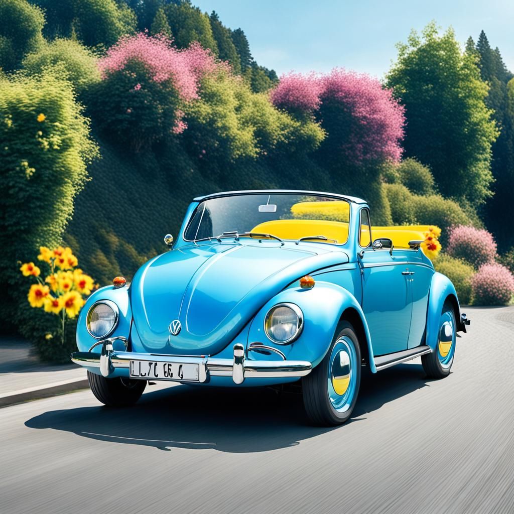 Colorful 1964 VW Beetle Convertible with Flower Design
