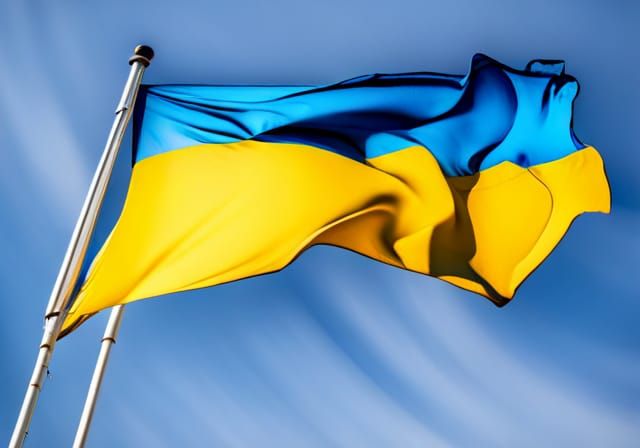 Ukrainian Flag Flowing Freely in the Wind