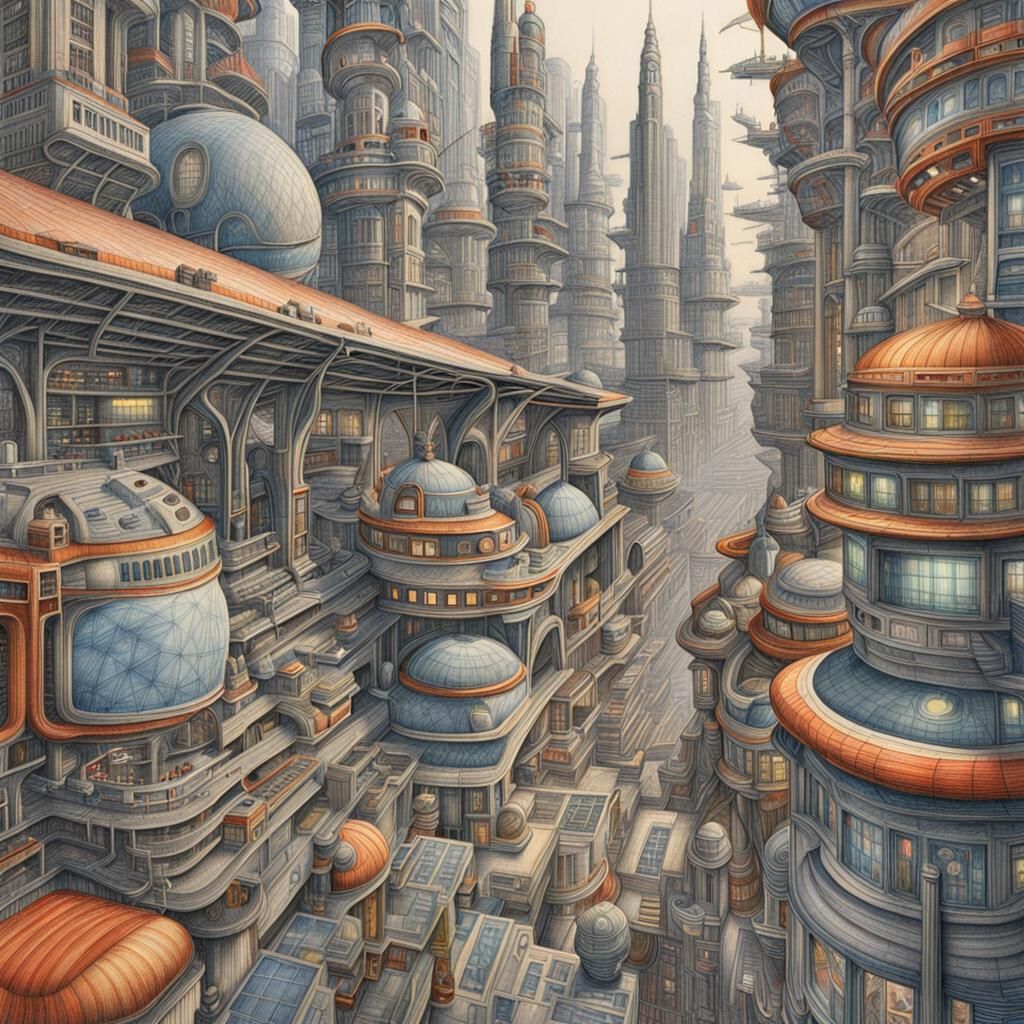 Vibrant Futuristic Metropolis in Brilliant Colours