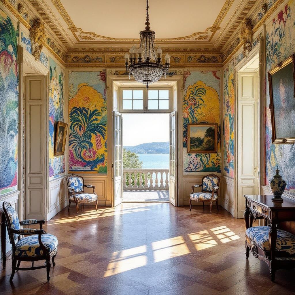 Serene Palace Interior Inspired by Matisse and Monet Styles