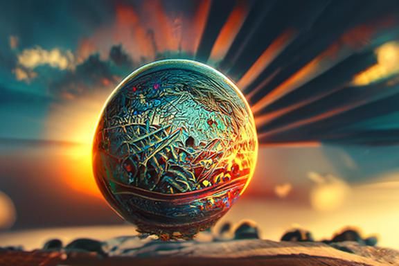 Alien Sunrise in Hyperrealistic Cel-Shaded Style