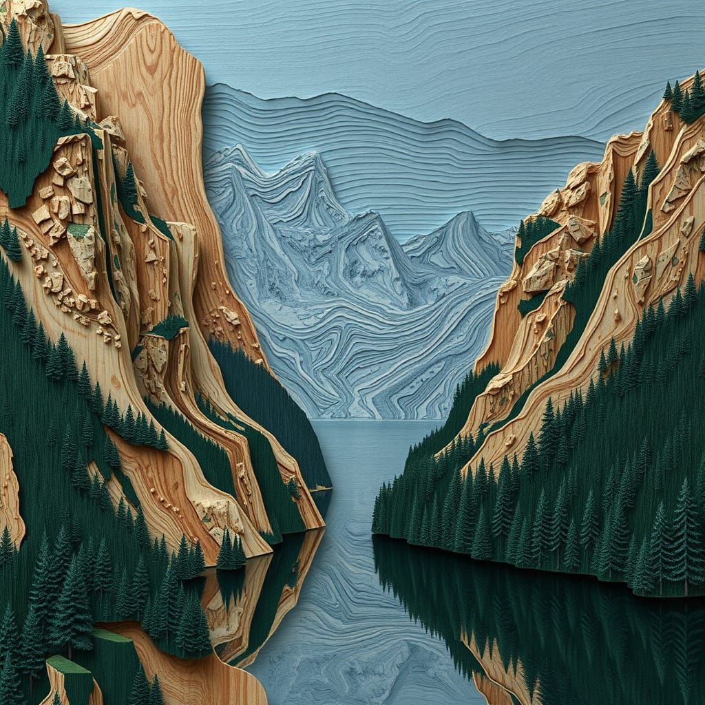 Majestic Fjord in Mixed Media Style