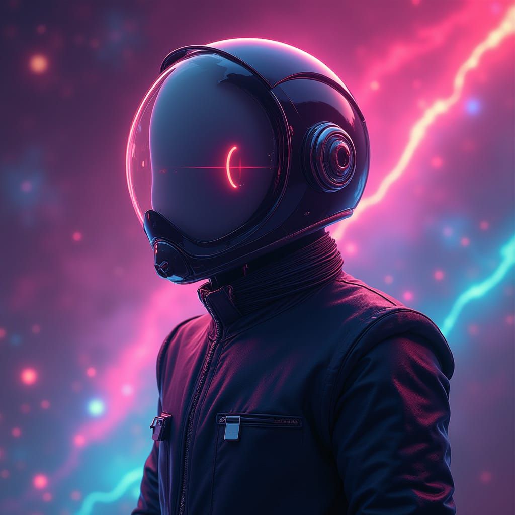 Marshmallow Astronaut in Synthwave Neon Galaxy