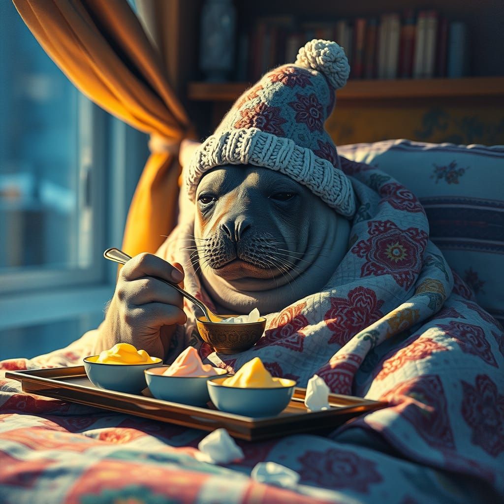 Seal with Cold in Van Gogh Style