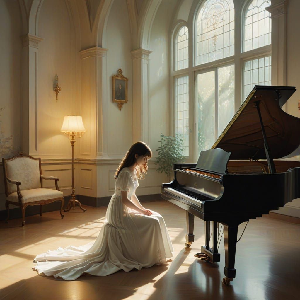 Young Girl Performs Beautiful Piano Concert in Serene Waterc...