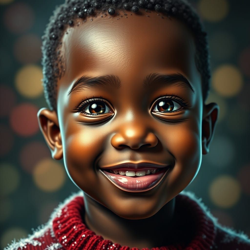 Vibrant Christmas Portrait of a Handsome Black Baby Boy in H...