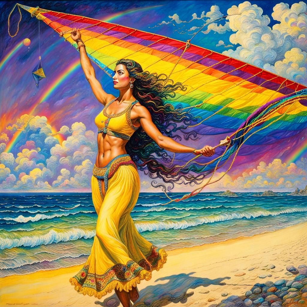 Graceful Freedom: Aubrey Flies a Beautiful Rainbow Kite