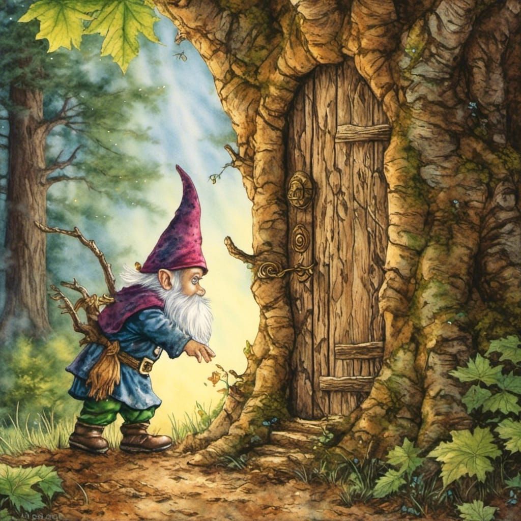 Gnome and Mouse in Mystical Forest