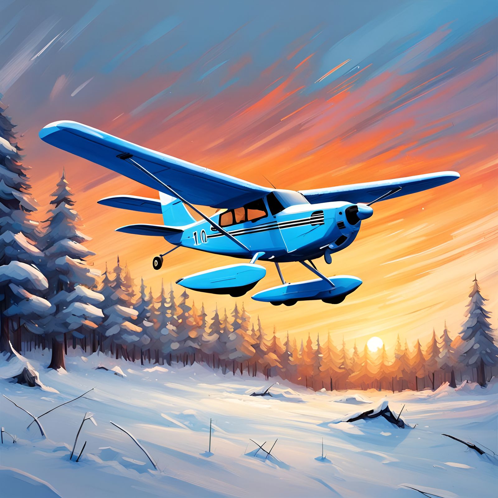 Cessna 140 Landing at Sunset: Graffiti Art