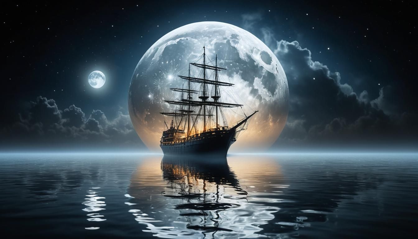 Ethereal Ship Sails to the Moon: Fantasy Portrait