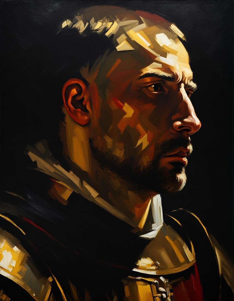 Medieval Knight Portrait in Chiaroscuro Oil Painting