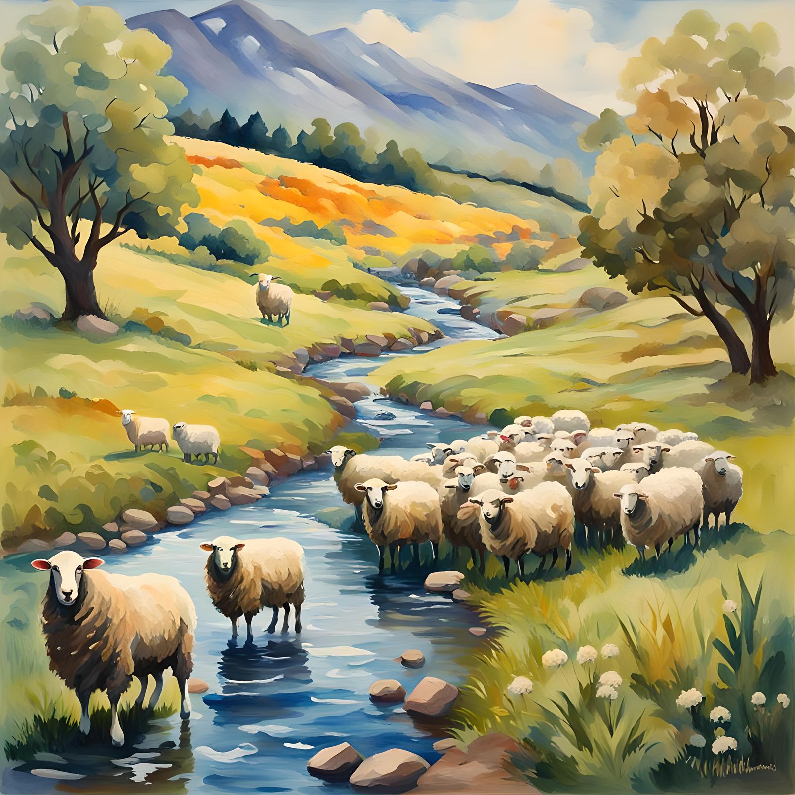 Pastoral Psalm: Sheep by Winding Stream