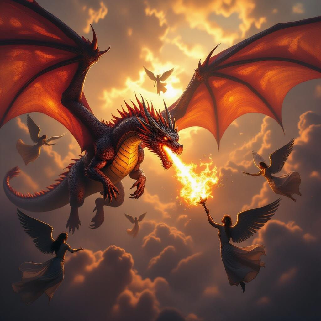 Dragon vs Angels in Cosmic Realm