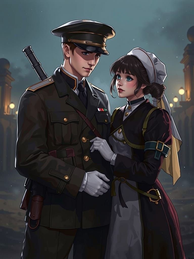 WWI Embrace in Manga Style with Film Lighting