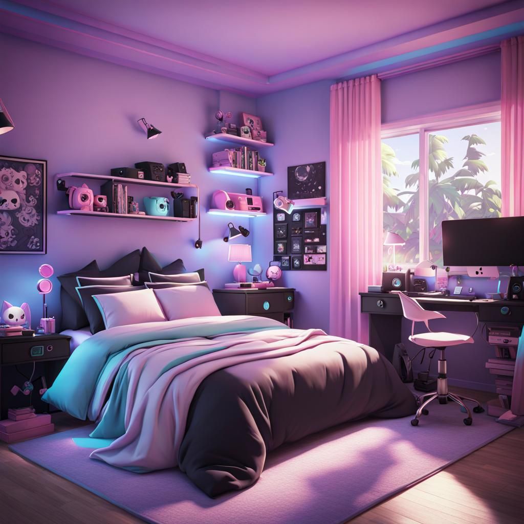 Pastel Goth Gamer Girl Anime Room in 3D