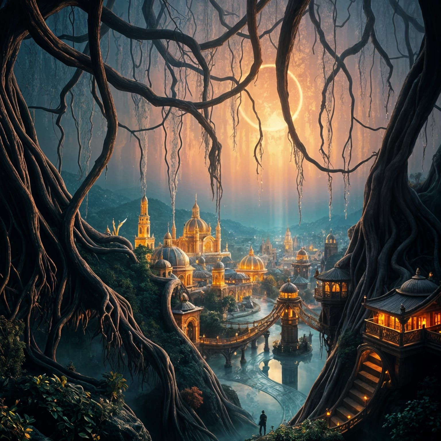 Gilded City Beneath Root-Sky: Twilight Wonder