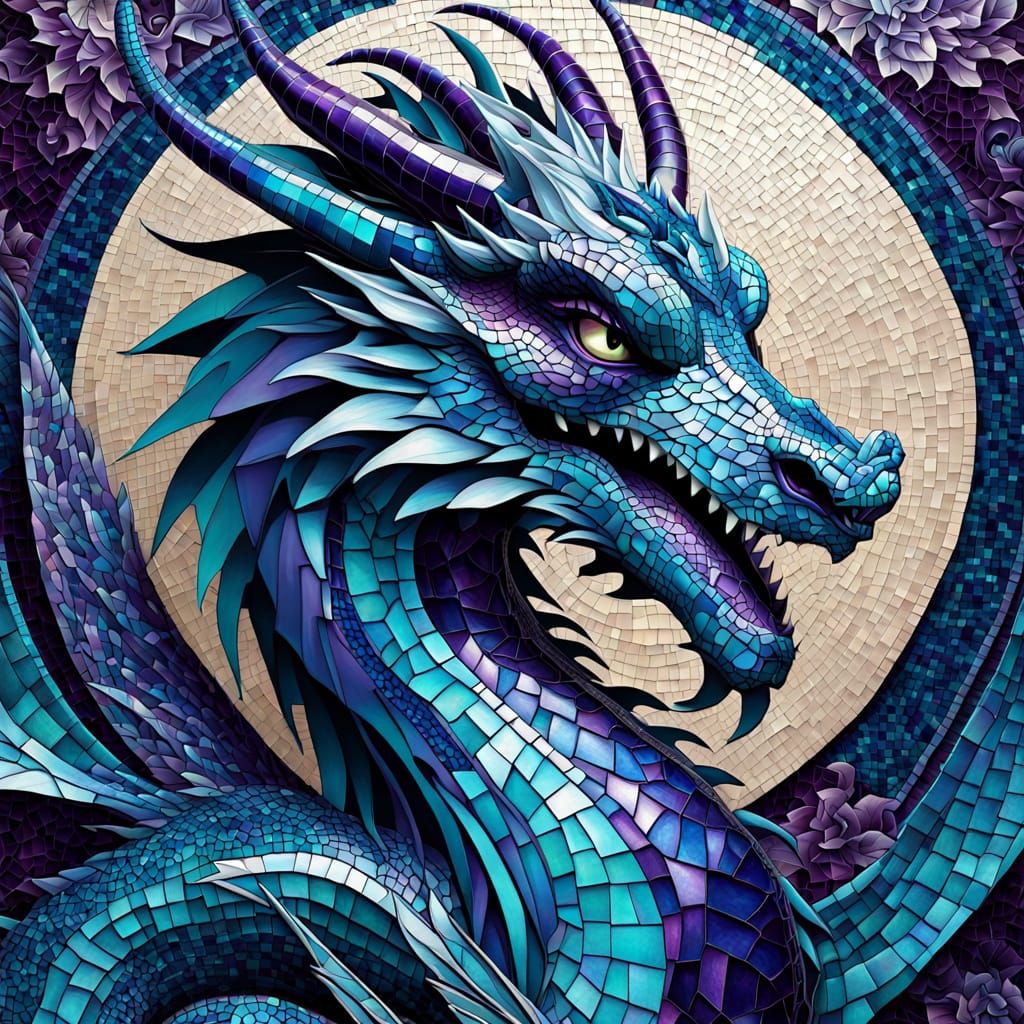 Ethereal Mosaic Dragon in Vibrant Blues