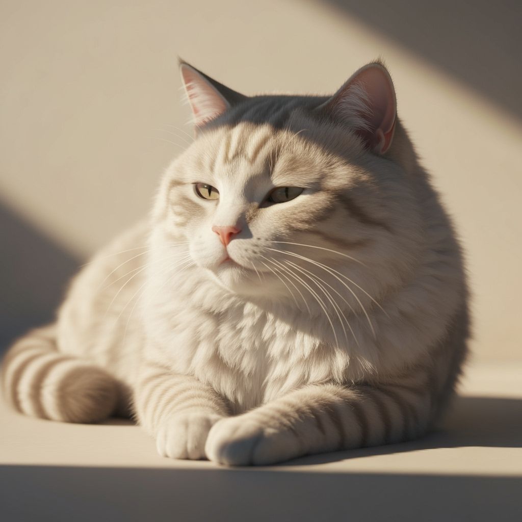 Relaxed Cat with Fluffy Beige Coat
