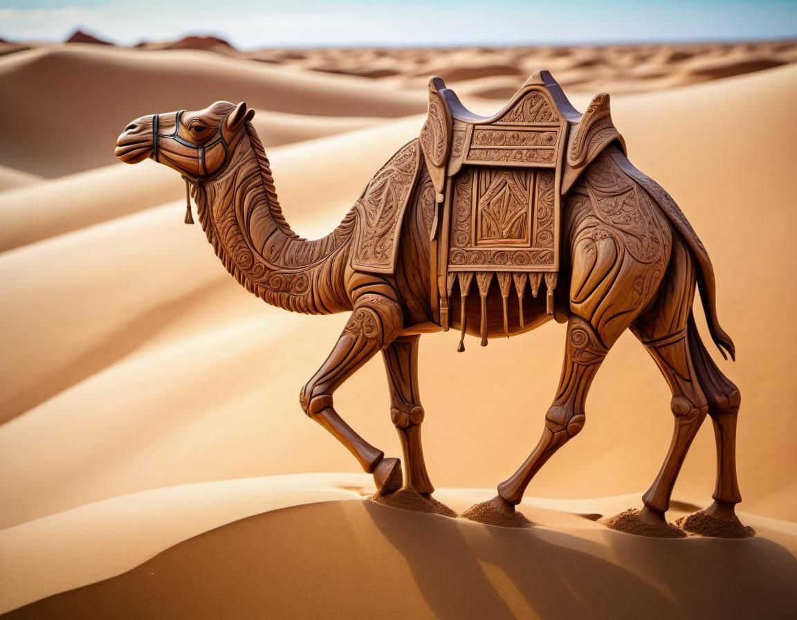 Hyperrealistic Wood Carving of a Camel