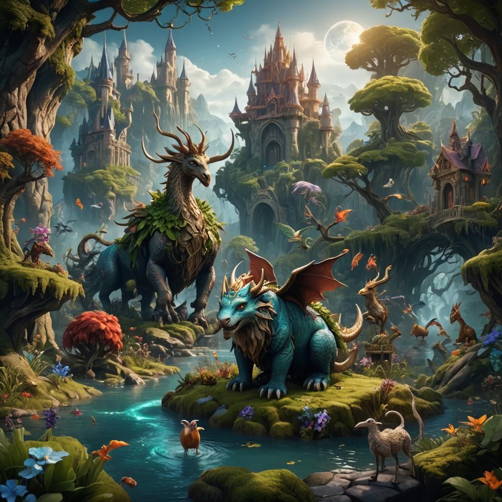 Enchanted Land: Mythical Creatures in Detailed Matte Paintin...