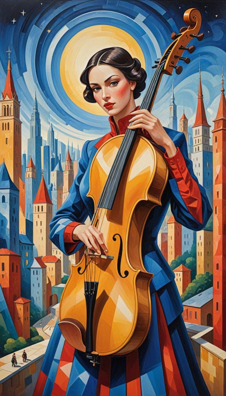 Golden Symphony City Mural with Celestial Beings