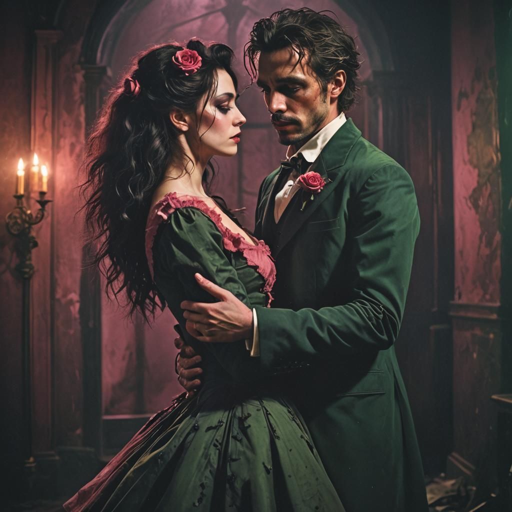 dark gothic Victorian era handsome man and beautiful woman, ...