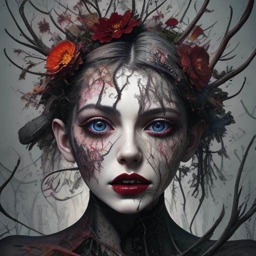 Surreal Metamorphosis Portrait in Collage Art Style