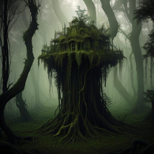 Eerie Vine Forest: Dark Fantasy Art in Mystical Style